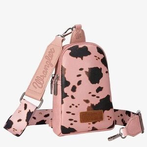 Wrangler Pink and Brown Cow Print Sling Bag